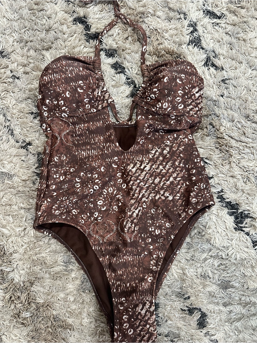 No Boundaries Brown Printed One-Piece Swimsuit
